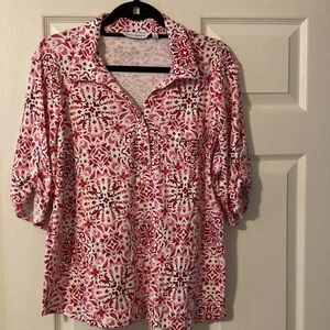 Pink and White Women's Top